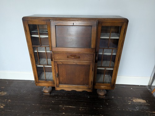 Oak art deco antique bureau - antique,